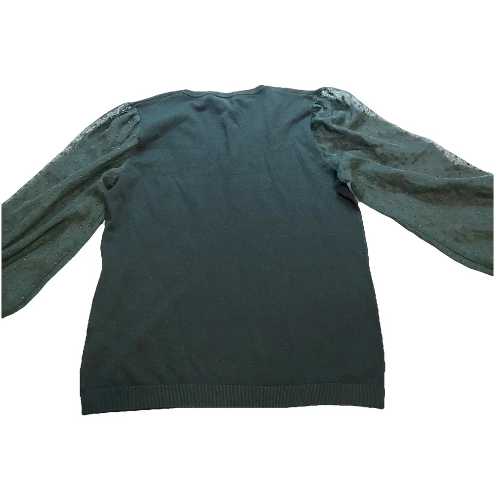 Adrianna Papell Sweater Women's Medium Christmas Party Green V-Neck Sheer Sleeve